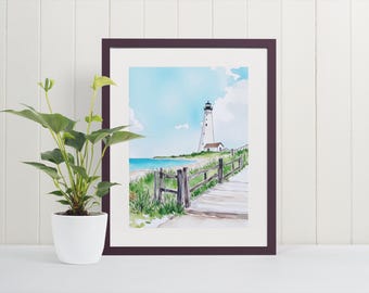 Cape Cod Watercolor Art Print - Massachusetts Wall Art, New England Poster, Fine Art, Coastal Decor, Lighthouse Painting, Coastal Art Print