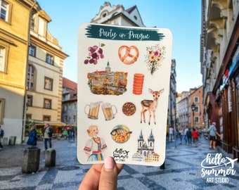 Party in Prague Sticker Sheet - Planner Stickers, Scrap Book Stickers, Travel Stickers, Journal, Czech Republic, Europe, Kawaii, Scrapbook