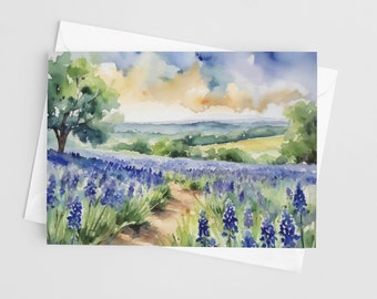 Texas Hill Country Greeting Cards, 5 x 7 greeting card set, Blue Bonnet Stationery, East Texas, Flowers, Nature, Watercolor Note Cards