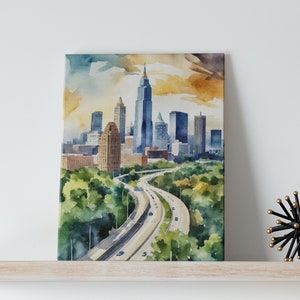 Atlanta Watercolor Art Canvas - ATL Georgia, Travel Art, Watercolor Canvas Print, Wall Art, Fine Art Canvas, Georgia Gifts, Atlanta Souvenir