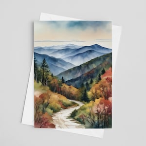 Cartões de felicitações em aquarela do Parque Nacional das Grandes Montanhas Fumegantes, conjunto de cartões de felicitações 5 x 7, presentes do Parque Nacional, Blue Ridge, cartões de belas artes