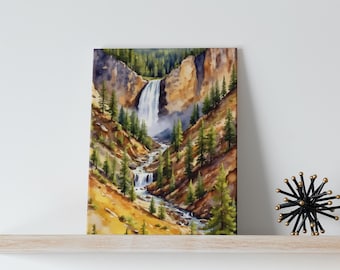 Yellowstone Artist Point Watercolor Art Canvas - National Park Gifts, Nature Art, Outdoors, Wyoming, National Park Lover, Waterfall Wall Art