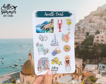 Amalfi Coast Sticker Sheet - Planner Stickers, Scrap Book Stickers, Travel Stickers, Italy, Positano, Naples, Sorrento, Europe Sticker Sheet