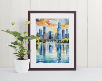 Lady Bird Lake Aquarell Kunst Druck - Austin Wandkunst, druckbare Wandkunst, Austin Poster, Fine Art, Texas Wandkunst, Reisekunst, Wandkunst