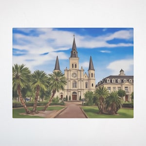 New Orleans Watercolor Art Canvas - St. Louis Cathedral, Louisiana, Stretched Canvas, Mardi Gras Gift, NOLA Souvenir, New Orleans Art