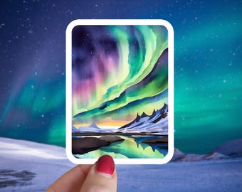 Northern Lights Sticker - Iceland Sticker, Vik, Travel Sticker, Nature, Reykjavik, Travel, Wanderlust, Car Magnet, Watercolor, Alaska