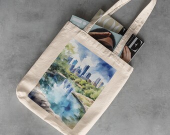 Barton Springs Canvas Tote - Library Bag, Reusable Grocery Bag, Cotton Tote Bag, Travel Bag, Austin Texas Gifts, Watercolor, Zilker Park