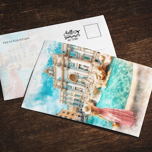 Carte postale aquarelle Rome fontaine de Trevi, ensemble de cartes de voeux 5 x 7, art numérique, peinture de rome, oeuvre d'art de voyage, carte postale italienne