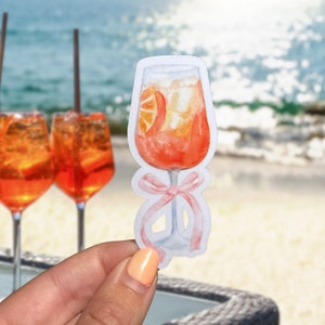Sticker Aperol Spritz - Coquette, Noeud rose, Été, Tendance, Girly, Fille douce d'été, Aimant mignon, Cocktail, Sticker mignon, Noeud de ruban