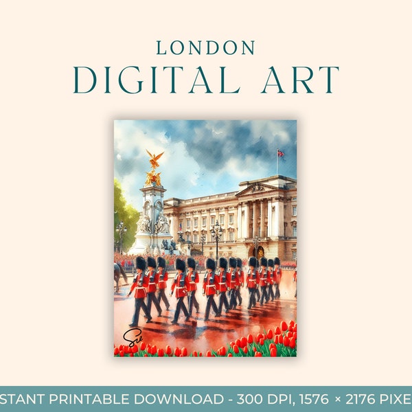 Buckingham Palace London Watercolor Painting (DIGITAL ART) England, Travel Art, Art Prints, DIY Postcard, Engagement Art, Europe Paintings