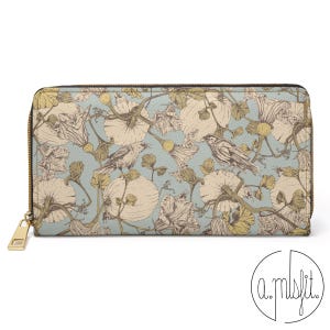 Cartera moderna vintage de piel sintética, cartera con estampado floral y diseño de calabaza y pájaro, cartera grande para mujer con hermoso estampado floral de cuervos