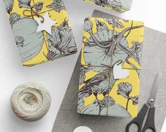 Cadeaupapier, vintage moderne kraaien, verstoppertje-pompoenen, vogelmotief voor elke gelegenheid van A. Misfit Design