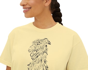 Aangepaste handgetekende huisdier portret comfort kleuren gepersonaliseerd oversized boxy T-shirt huisdier portret van foto cadeau voor kat moeder hond moeder Tee