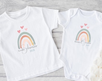 Tenue de frère ou sœur, grand frère/sœur, petit frère/sœur | Annoncer une grossesse | T-shirts personnalisés pour enfants et body pour bébé