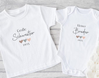 Tenue de frère ou sœur, grand frère/sœur, petit frère/sœur | Annoncer une grossesse | T-shirts personnalisés pour enfants et body pour bébé