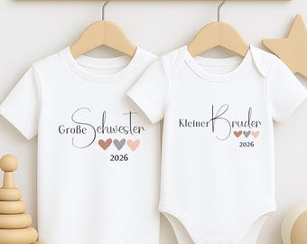 Conjuntos para hermanos, hermano/hermana mayor, hermano/hermana menor | Anuncio de embarazo | Camisetas y bodies personalizados para bebés.