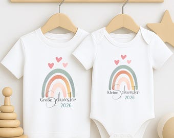 Geschwister Outfit, Großer Bruder/Schwester, kleiner Bruder/Schwester | Schwangerschaft verkünden | Personalisierte Kinder T-Shirts Babybody