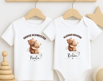 Sibling outfit, big brother/sister, little brother/sister | Pregnancy announcement | Personalized children's T-shirts and baby bodysuits