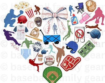 Baseball Herz Collage PNG: Game Day Design Valentinstag Clip Art (Digitaler Download)