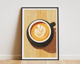 Coffee Latte Poster Coffee Shop Wall Art Minimalist Coffee Print Brown and White Coffee Poster Cafe Decor Coffee Lover Gift Barista Gift