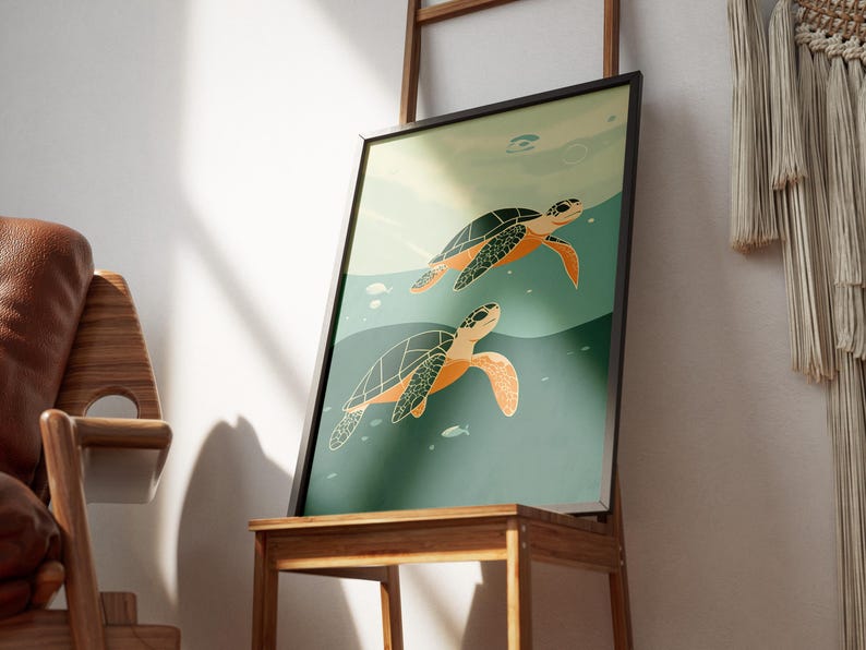 Sea Turtle Poster Ocean Animal Art Print Coastal Wall Decor Beach House ...