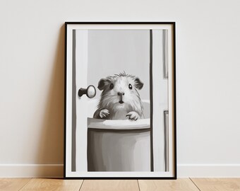 Guinea Pig Bathtub Poster Animal Print Funny Bathroom Wall Art Pet Rodent Lover Gift Guinea Pig Art Bathroom Decor Black and White Animal