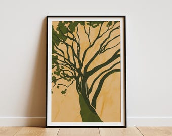 Minimalistisches Baum-Poster Grüner Baum Wandkunst Abstrakter Naturdruck Botanische Kunstdruck für Wohnkultur