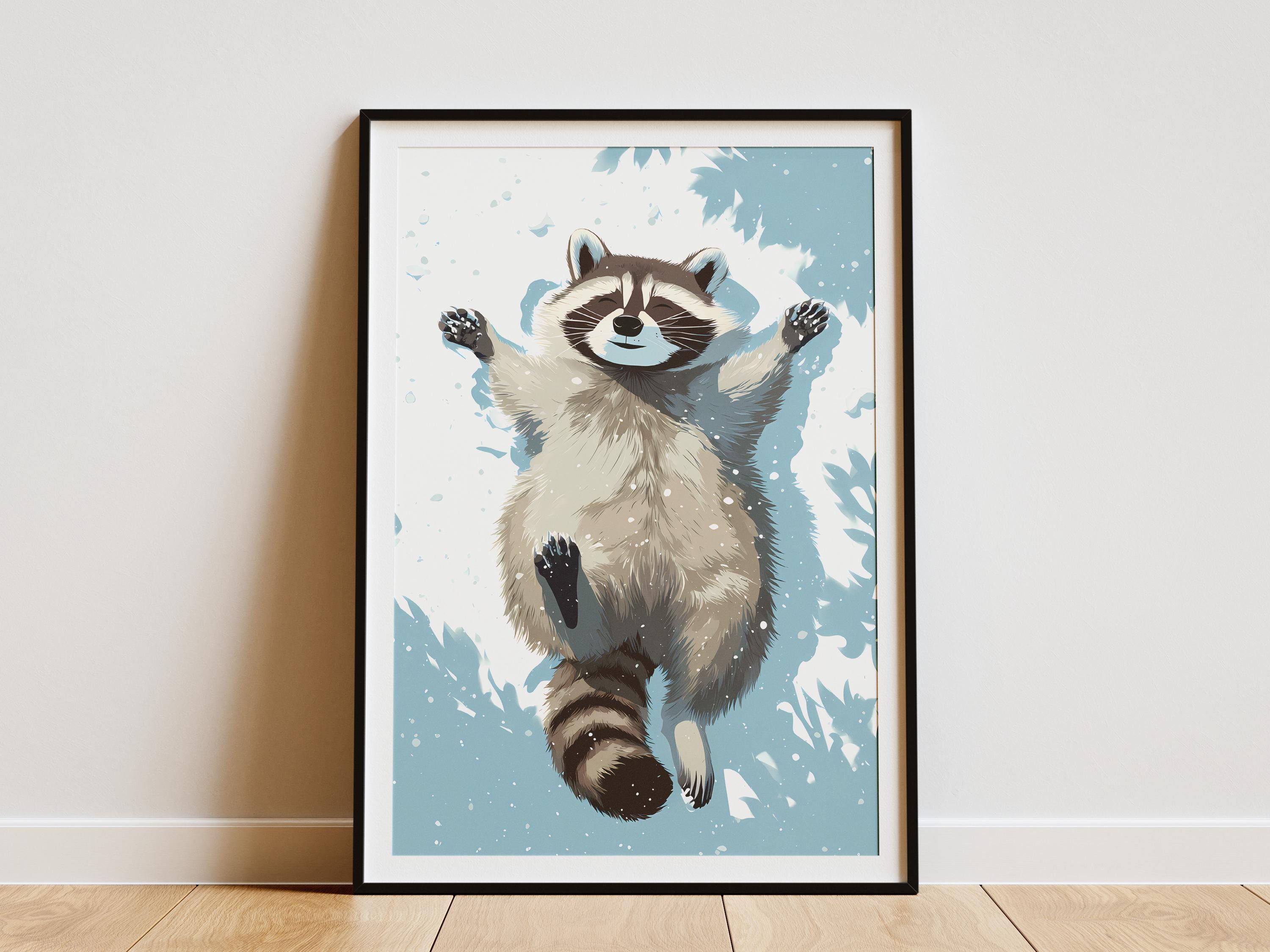 Cute Raccoon Snow Angel Winter Wonderland Art Print Cozy Animal ...