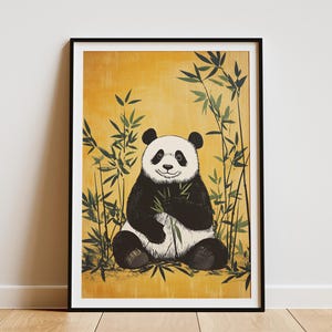 Panda Art Print Panda Bear Poster Bamboo Poster Panda Wall Art Animal Art Print Asian Art Print Cute Animal Poster Home Decor Panda Gift