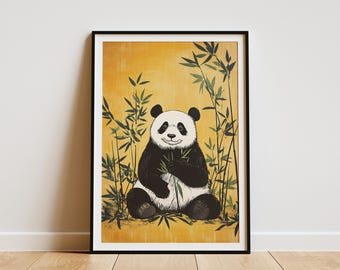 Panda Art Print Panda Bear Poster Bamboe Poster Panda Wall Art Animal Art Print Asian Art Print Schattige dierenposter Home decor Panda cadeau