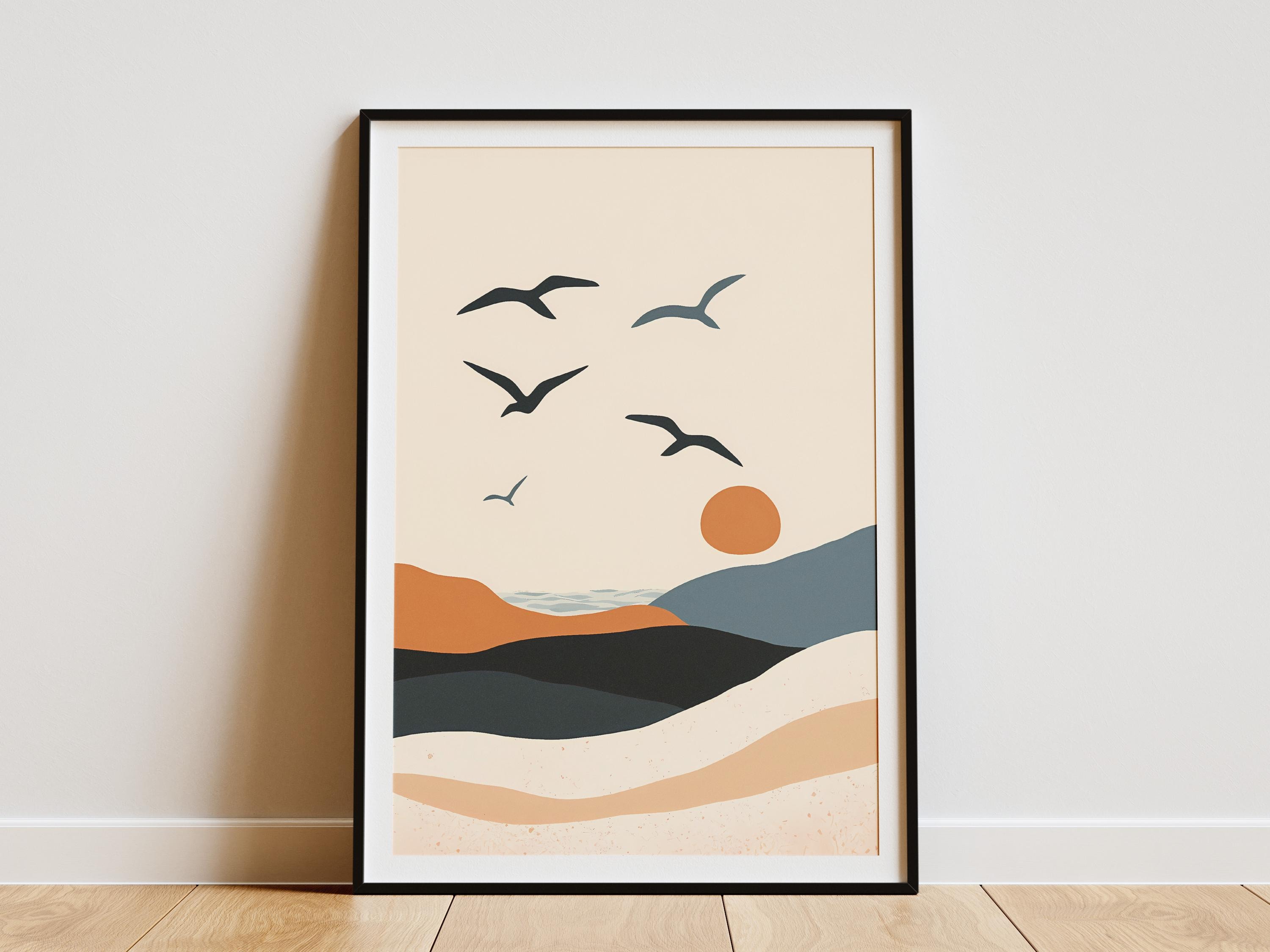 Seagull Sunset Landscape Print Wall Art Ocean View Beach Home Decor ...