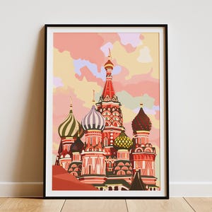 Saint Basils Cathedral Poster Moscow Cathedral Print Russia Architecture Art Red Square Illustration Travel Poster Vintage Style Colorful