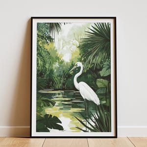 Florida Everglades Poster Print Tropical Wall Art Simple Minimalist Nature Art Print Florida Art Everglades National Park Poster Crane Print