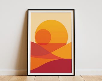 Minimalistischer abstrakter Sonnenuntergang Print Moderne Wandkunst Geometrische Mid Century Kunst Poster