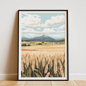 Wheat Field Landscape Poster Summer Harvest Print Modern Farmhouse Wall Art Countryside Decor Beige Yellow Nature Art Rural Scene