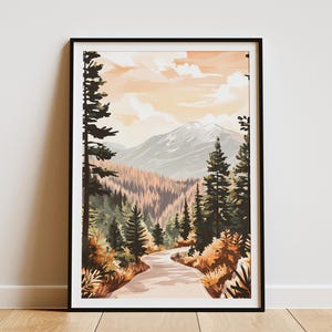 Bergstraße Poster Kurvenreiche Straße durch Wald Natur Kunst Druck Landschaft Wandkunst Waldszene Natur Poster Reiseposter Moderne Kunst