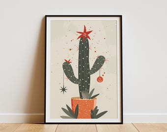 Christmas Cactus Poster Minimalist Art Print Botanical Illustration Home Decor Plant Wall Art