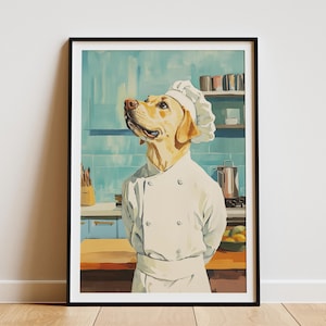 Dog Chef Art Print Kitchen Decor Labrador Retriever Poster Canine Cooking Art Funny Dog Art Print Dog Lover Gift Chef Dog Labrador Art