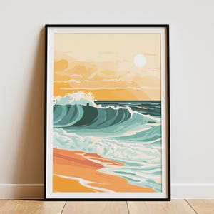 Póster de olas del océano, arte de playa de verano, impresión artística, decoración de pared costera, pintura abstracta de olas azules y verdes, impresión moderna de olas verde azulado, decoración de casa de playa