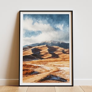 Great Sand Dunes National Park Colorado Poster Watercolor Style Travel Print Southwestern Wall Art Desert Landscape Home Decor Colorado