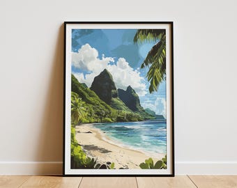American Samoa National Park Poster Art Print Tropical Island Wall Art Vacation Travel Print Beach Scene Landscape Painting Print Samoa