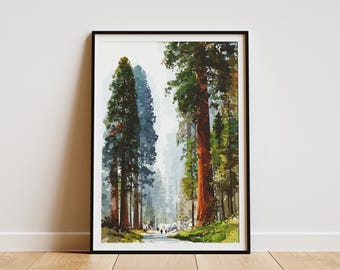 Sequoia National Park Poster California Wall Art Print Flat Digital Illustration Nature Home Decor Souvenir Gift Idea Redwood Tree