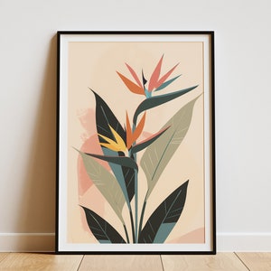 Póster de ave del paraíso, arte minimalista, impresión tropical, decoración moderna para el hogar, arte de pared, ilustración botánica