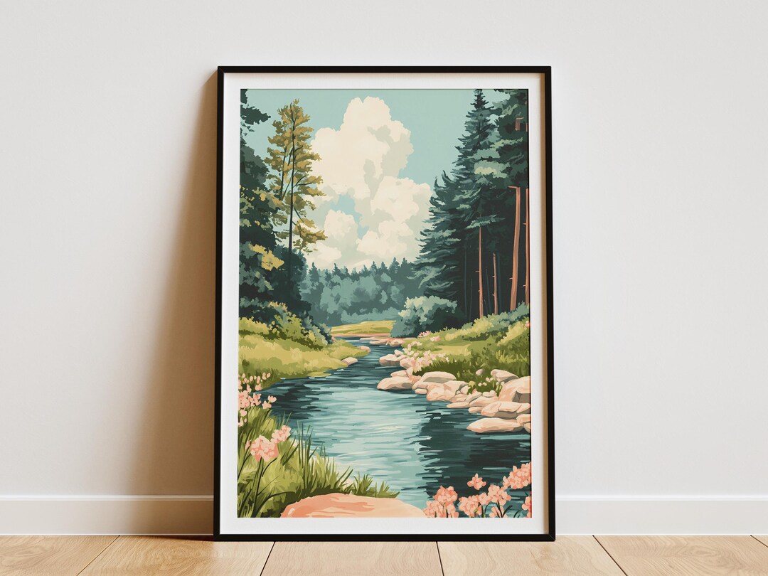 Forest River Posternature Scene Wall Art Calm River Landscape Tranquil ...
