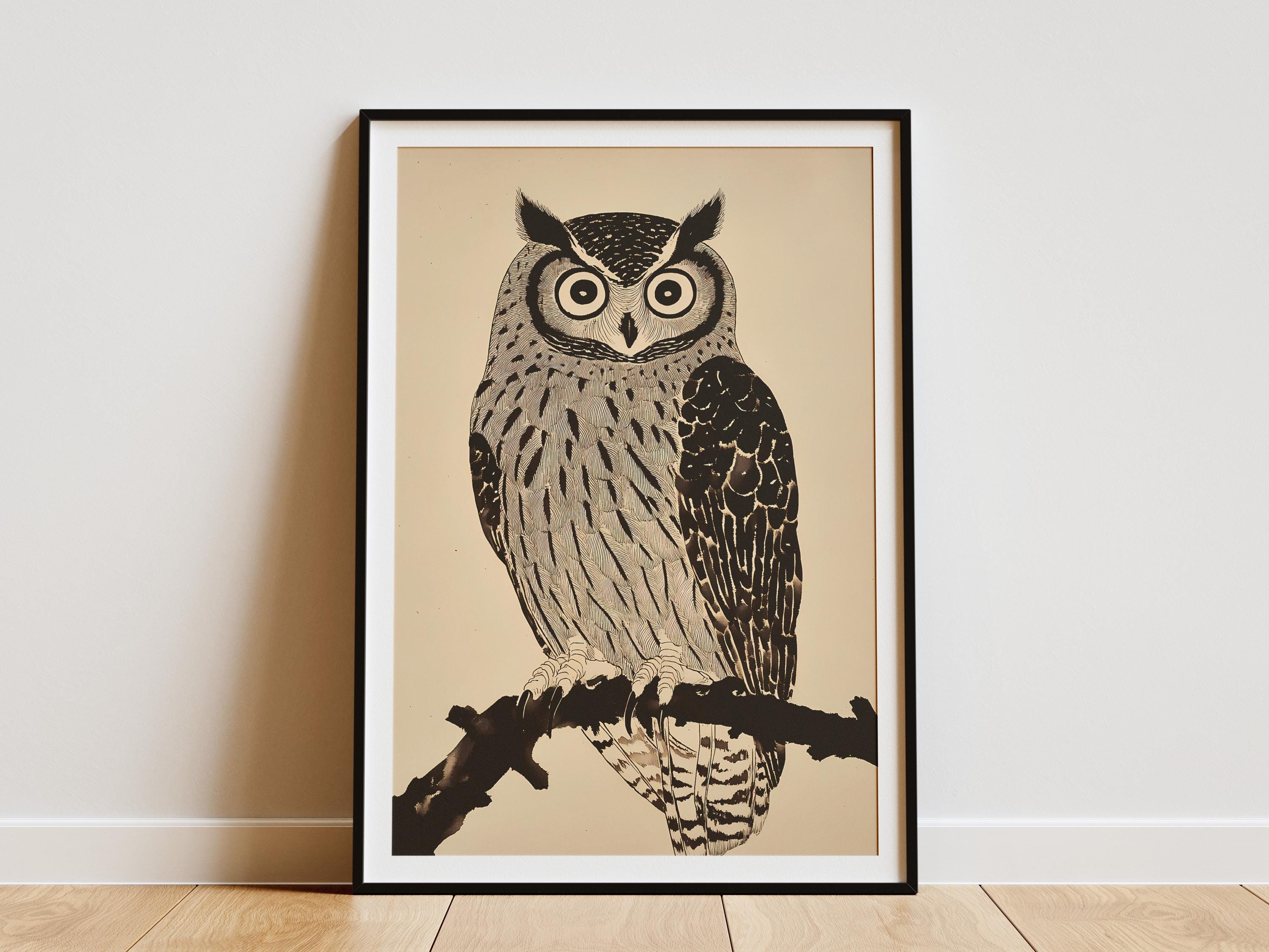 Wise Owl Poster Black and White Owl Art Print Bird Wall Decor Bohemian Owl Illustration Traditional Animal Poster Modern Home Decor Gallery