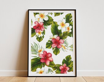 Watercolor Lei Pattern Poster Hawaiian Aloha Text Art Print Tropical Wall Decor Island Style Artwork Floral Poster Vacation Home Decor Gift