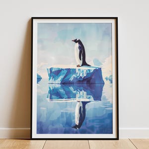 Arctic Penguin on Iceberg Wall Art Print Abstract Animal Print Geometric Art Nature Decor
