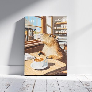 Stampa artistica del Capybara Cafe, poster accogliente da caffetteria, arte da parete ispirata a Matisse, regalo per amanti degli animali, decorazione stravagante per la casa, illustrazione del capibara immagine 5