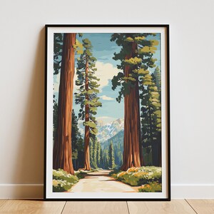 Sequoia National Park Poster Print California Travel Poster Art Retro Style Wall Decor Nature Lover Gift Vintage Inspired Redwood Tree Art