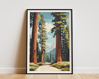 Sequoia National Park Poster Print California Travel Poster Art Retro Style Wall Decor Nature Lover Gift Vintage Inspired Redwood Tree Art